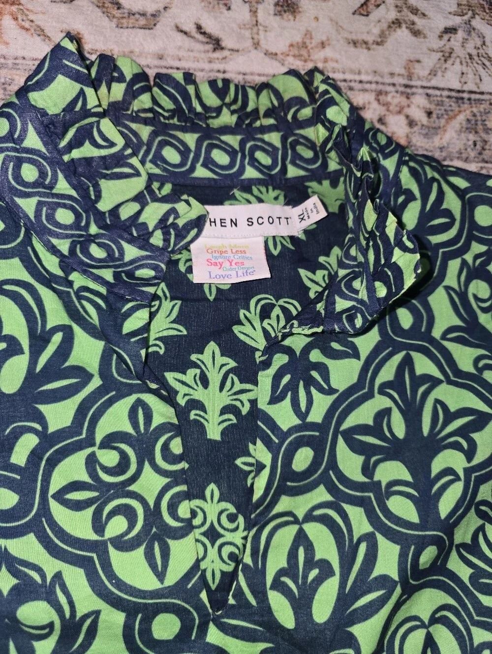 Gretchen Scott Designs Navy & Lime Patterned Tiered Midi Dress